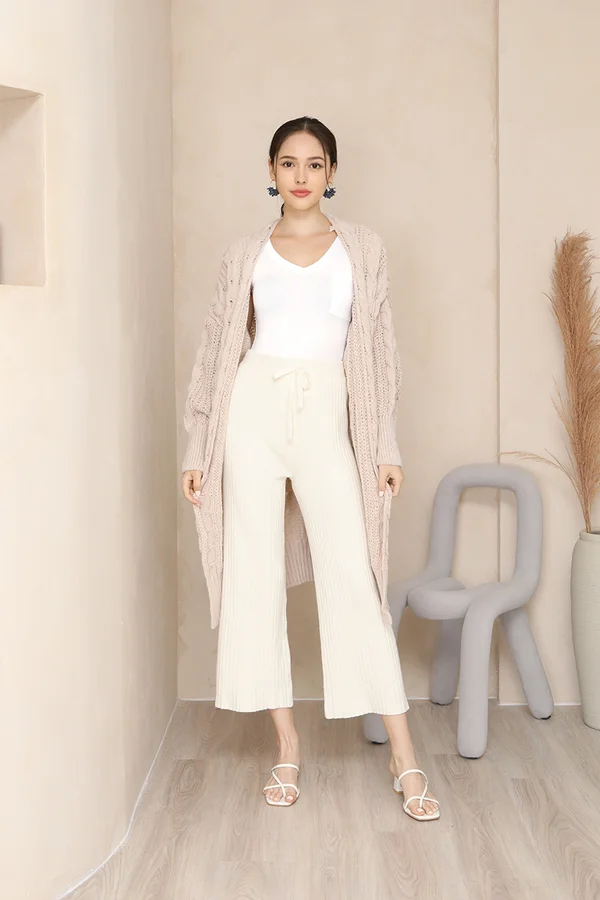 Tread Softly Ribbed Knit Lounge Pants Ecru