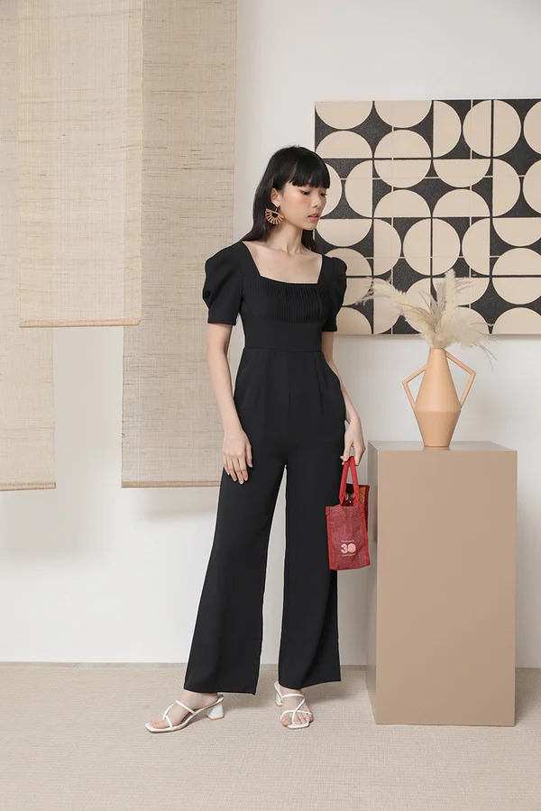 Pleatful of Possibilities Tailored Jumpsuit Black