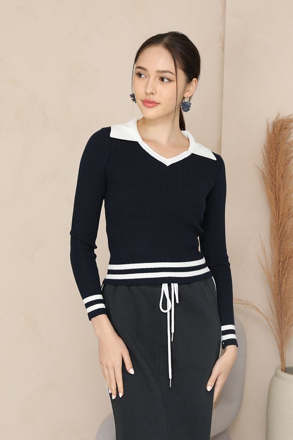 Hoist the Sails Ribbed Knit Sweater Navy Blue