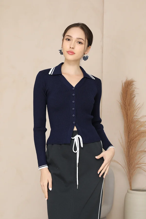 Smooth Sailing Sleeks Button Ribbed Knit Blouse