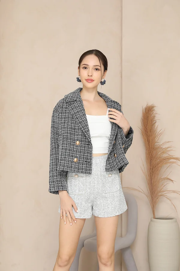 Powdery Pastels Tweed Pocket Pearl Shorts Grey