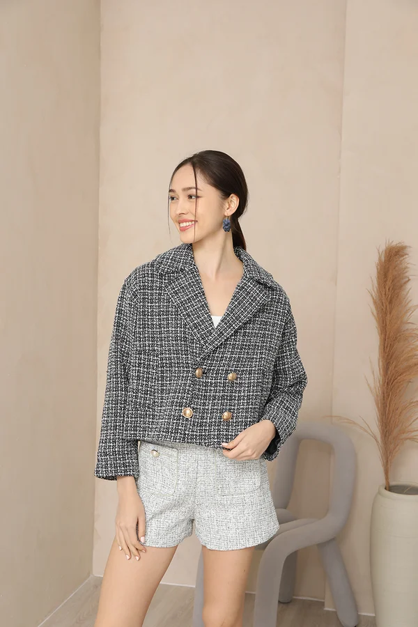 Tweed Checkmate Double Breasted Blazer Coat