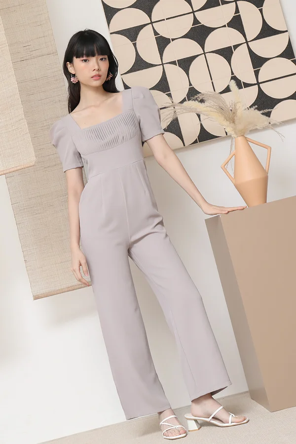 Pleatful of Possibilities Tailored Jumpsuit Mauve Grey