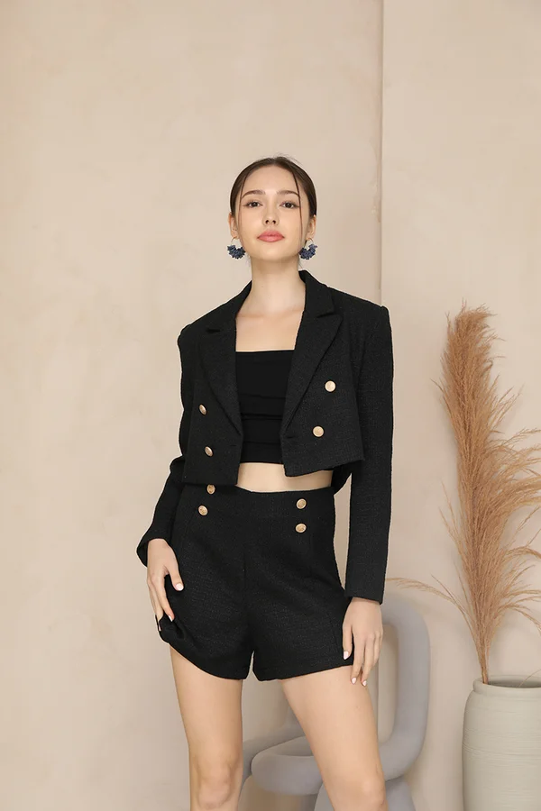 Crop Gold Brass Tweed Double Breasted Coat