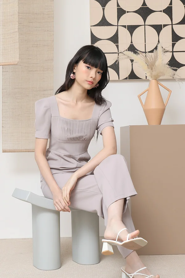 Pleatful of Possibilities Tailored Jumpsuit Mauve Grey