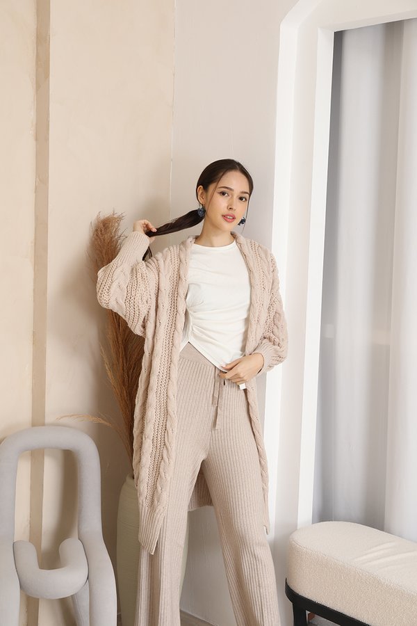 Virtues of Braids Cable Knit Longline Cardigan Oatmeal