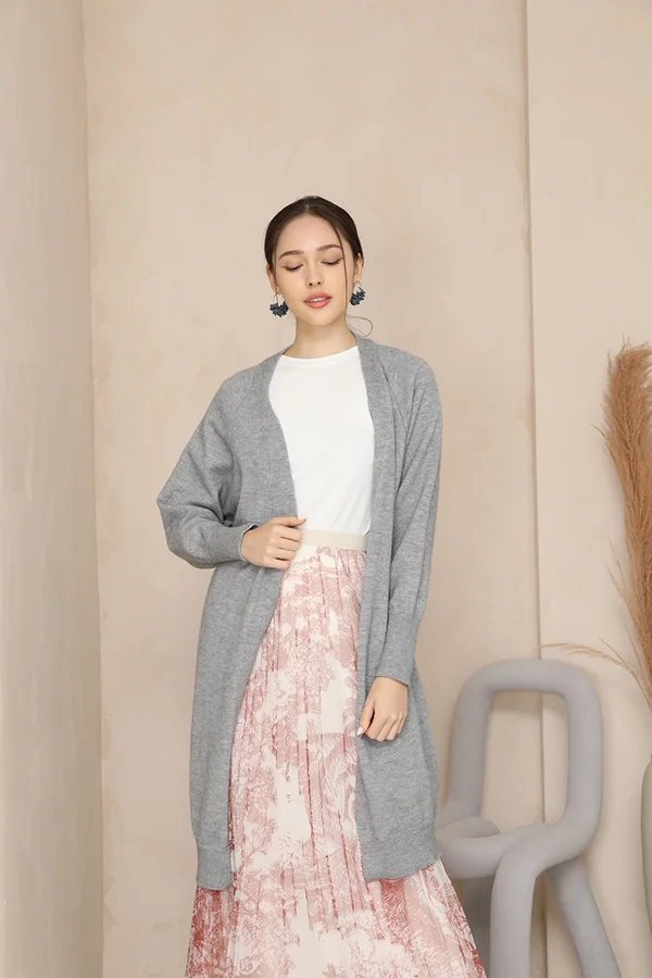 Autumn Afternoons Ahead Longline Knit Cardigan Ash Grey