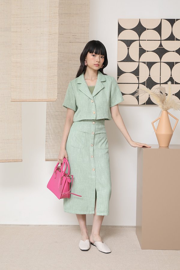 Ode to Coat Tweed Button Pocket Pencil Skirt Green