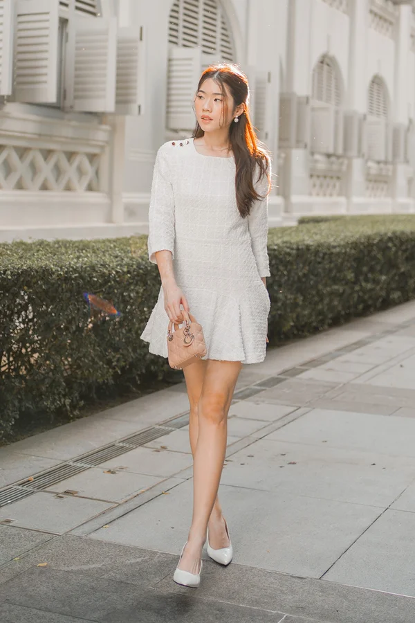 Powdery Snowbanks Tweed Dropwaist Sheath Dress