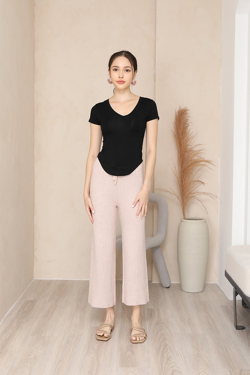 Tread Softly Ribbed Knit Lounge Pants Nude Pink